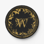 Zwart & goudbijtend  monogram papieren bordje (Voorkant)