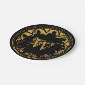 Zwart & goudbijtend  monogram papieren bordje (Gekanteld)