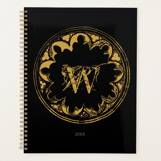 Zwart & goudbijtend monogram planner (Voorkant)