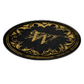 Zwart & goudbijtend  monogram snijplank (Hoek)