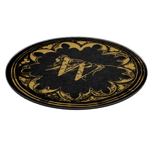 Zwart & goudbijtend monogram snijplank (Hoek)