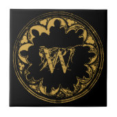 Zwart & goudbijtend  monogram tegeltje (Voorkant)