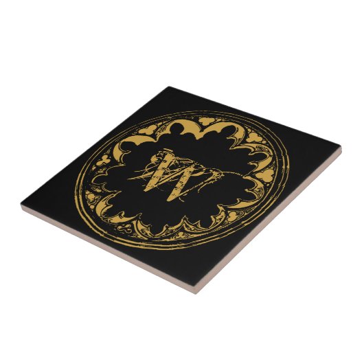 Zwart & goudbijtend  monogram tegeltje (Zijkant)