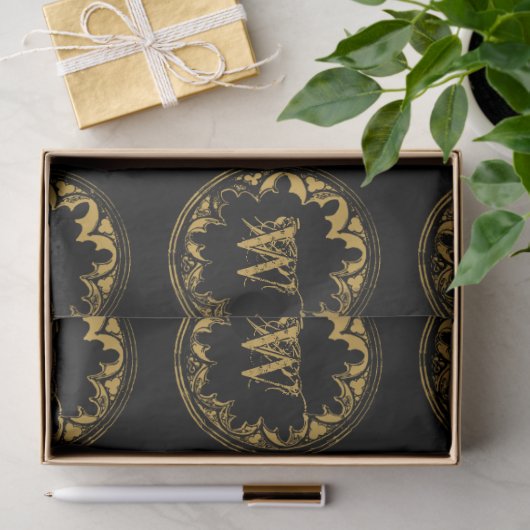 Zwart & goudbijtend  monogram tissuepapier (Geschenk)
