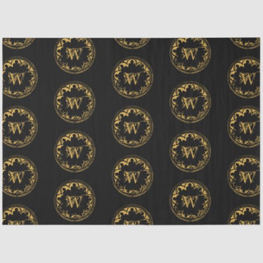 Zwart & goudbijtend  monogram tissuepapier (Voorkant)