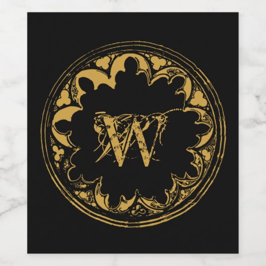 Zwart & goudbijtend  monogram wijn etiket (Enkel label)