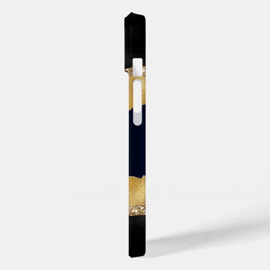 Zwart goudblauw marmer-naamscript Case-Mate iPhone case (Achterkant / Links)