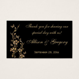 Zwart, goudbloem, Butterflies Wedding voor Label Visitekaartjes