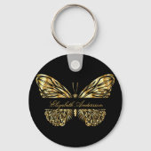 Zwart goudbruine vlindernaamscript sleutelhanger (Voorkant)