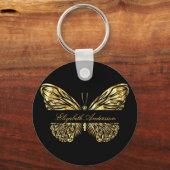 Zwart goudbruine vlindernaamscript sleutelhanger (Voorkant)