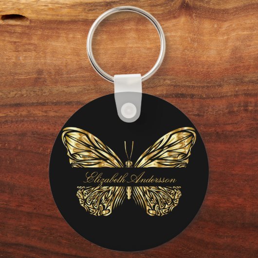 Zwart goudbruine vlindernaamscript sleutelhanger (Voorkant)