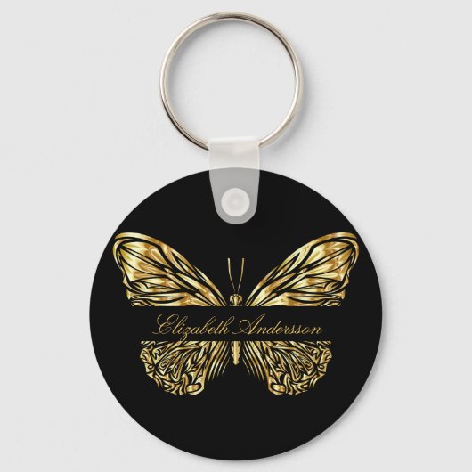 Zwart goudbruine vlindernaamscript sleutelhanger (Achterkant)