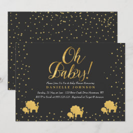 Zwart-goudConfetti, Cute Gold lion Baby shower Kaart