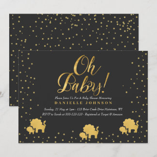 Zwart-goudConfetti, Cute Gold lion Baby shower Kaart