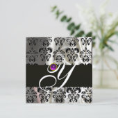 ZWART GOUDE ZIJDE DAMAST MONOGRAM PURPER AMETHYST KAART (Staand voorkant)