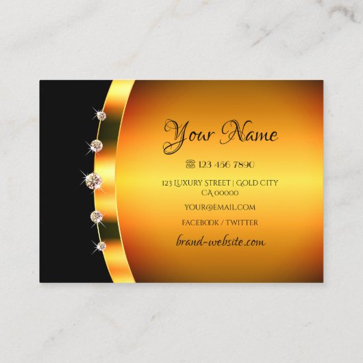 Zwart goudeffect met mousserende diamanten visitekaartje (Achterkant)