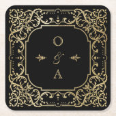 Zwart-goudelegant monogram squar kartonnen onderzetters (Voorkant)