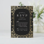 Zwart-goudelegant romantisch oogstjaar RSVP (Staand voorkant)