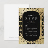 Zwart-goudelegant romantisch oogstjaar RSVP Kaartje (Voorkant / Achterkant)