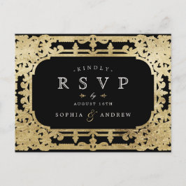 Zwart-goudelegant romantisch oogstjaar RSVP Uitnodiging Briefkaart