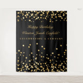 Zwart Gouden 100e Verjaardag Photobooth Achtergron Wandkleed (Voorkant)