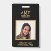 Zwart Gouden 3 Letter Monogram Logo Werknemer Badge (Voorzijde)