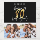 Zwart gouden 80ste verjaardag multi-fotofeestje wijn etiket (Enkel label)