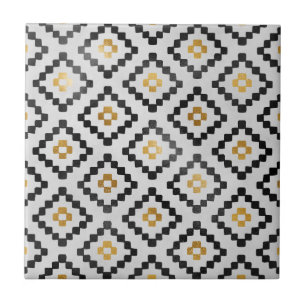 Zwart Gouden Abstract Geometrisch Diamant Patroon Tegeltje