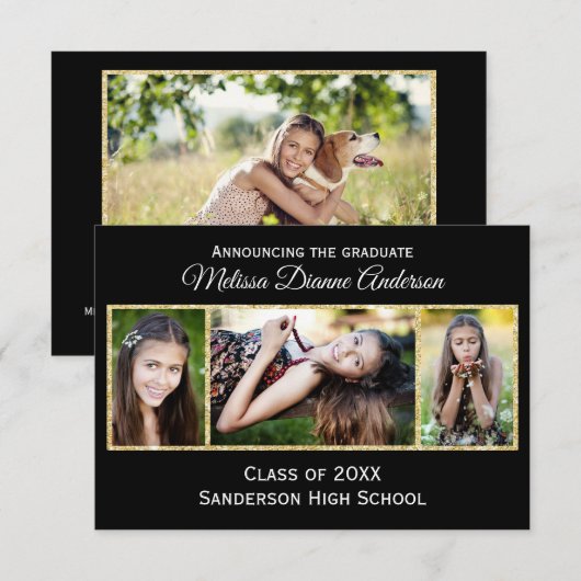 Zwart/Gouden Achtergrond-3x5 Afstuderen Aankondigi Aankondiging (Voorkant / Achterkant)