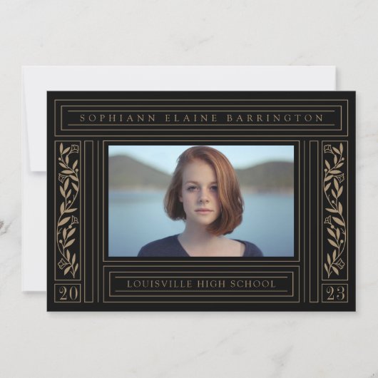 Zwart-gouden Afstuderen Foto Aankondiging (Voorkant)