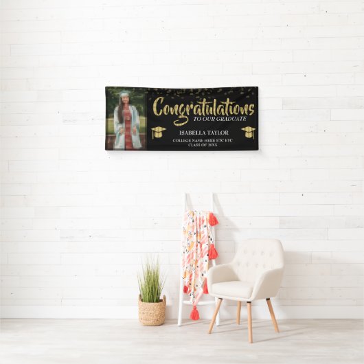 Zwart-gouden Afstuderen fotobanner Spandoek (Insitu)