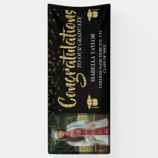 Zwart-gouden Afstuderen fotobanner Spandoek (Verticaal)