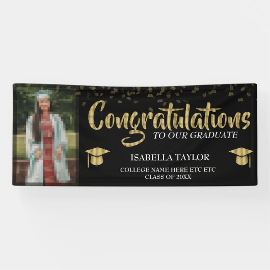 Zwart-gouden Afstuderen fotobanner Spandoek (Horizontaal)
