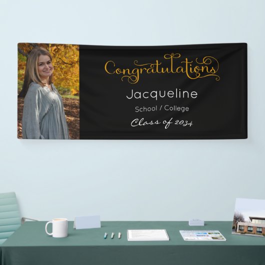 Zwart-gouden Afstuderen fotobanner Spandoek (Beurs)