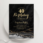 Zwart Gouden Agaat 40e Verjaardag Kaart<br><div class="desc">Zwart en goud agaat 40e verjaardag feestuitnodiging. Elegant modern ontwerp met waterverf agaat marmeren geode achtergrond,  faux glitter goud en typografie script lettertype. Trendy uitnodigingskaart perfect voor een stijlvol vrouwenfeest. Gedrukte Zazzle-uitnodigingen of direct download digitale afdrukbare sjabloon.</div>