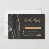 Zwart Gouden Agaat Brush Script Wedding RSVP Kaartje (Voorkant)