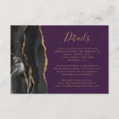 Zwart Gouden Agaat Diep Paarse Bruiloft Details Informatiekaartje (Voorkant)