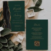 Zwart Gouden Agaat Emerald Green QR Code Wedding Kaart