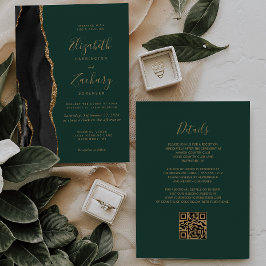 Zwart Gouden Agaat Emerald Green QR Code Wedding Kaart
