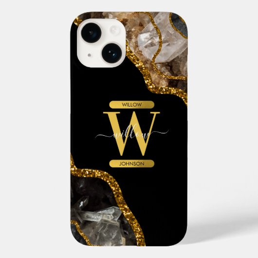Zwart & Gouden Agaat Geode Monogram Case-Mate iPhone Case (Achterkant)
