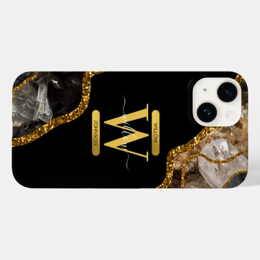 Zwart & Gouden Agaat Geode Monogram Case-Mate iPhone Case (Achterkant (horizontaal))