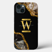 Zwart & Gouden Agaat Geode Monogram Case-Mate iPhone Case (Achterkant)