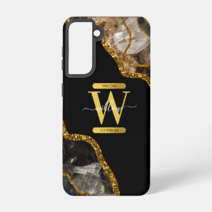 Zwart & Gouden Agaat Geode Monogram Samsung Galaxy Hoesje