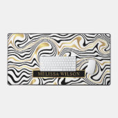 Zwart & Gouden Agaat Marmer Abstracte Patroonnaam Bureaumat (Keyboard & Muis)