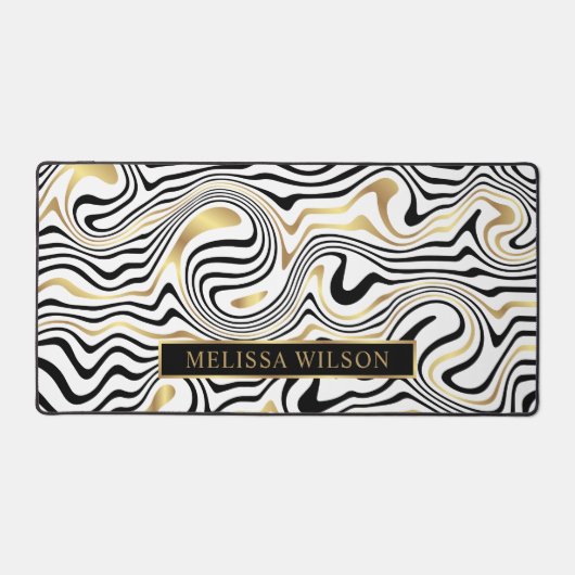 Zwart & Gouden Agaat Marmer Abstracte Patroonnaam Bureaumat (Voorkant)