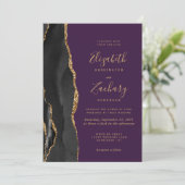 Zwart Gouden Agaat Paarse QR Code Wedding Kaart (Staand voorkant)
