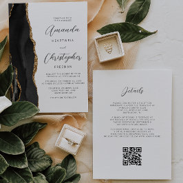 Zwart Gouden Agaat QR Code Wedding Kaart