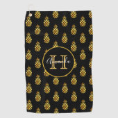 Zwart gouden ananananassen naam monogram familie golfhanddoek (Voorkant)