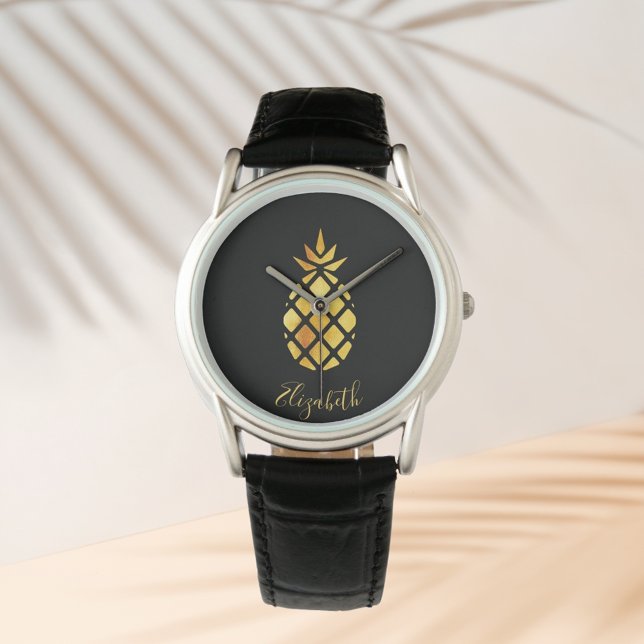 Zwart gouden anananas, elegant horloge (Creator heeft geüpload)