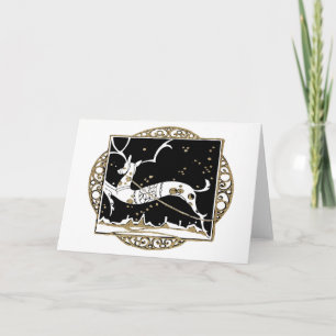 Zwart-gouden art Deco Doily Deer Feestdagen Kaart